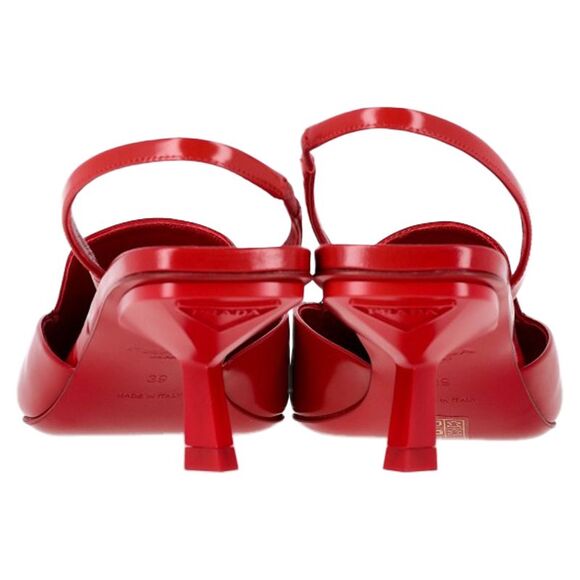 Prada Logo-Plaque Slingback Kitten-Heel Pumps in Red Leather - Picture 5 of 6